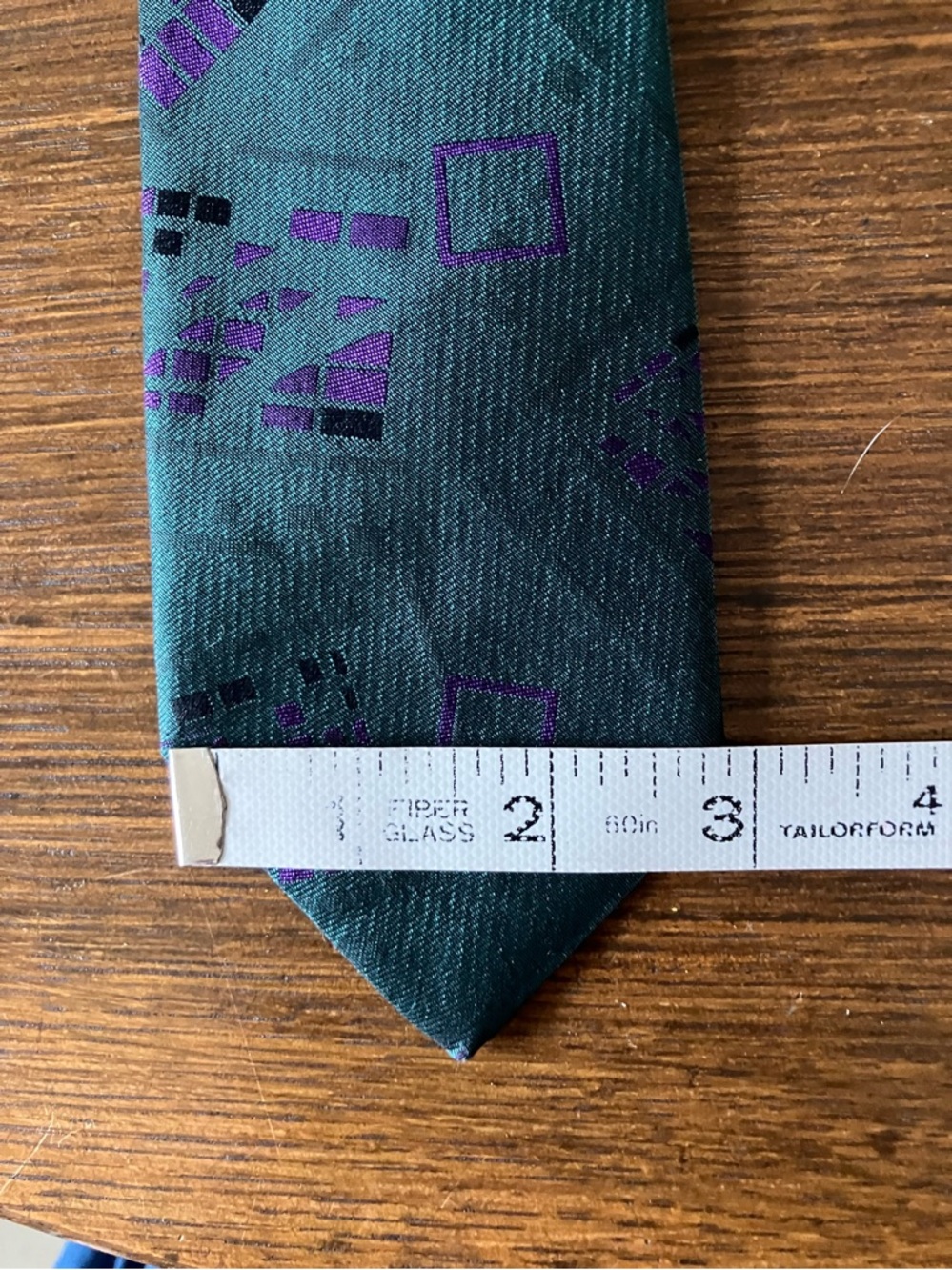Vintage Lanvin Teal Tie with Tuquoise Geometric Pattern - Picture 4 of 5